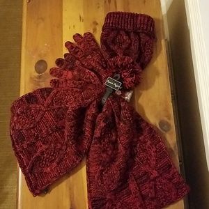 Infinity scarf, hat/glove set. Red/ black.  NWT